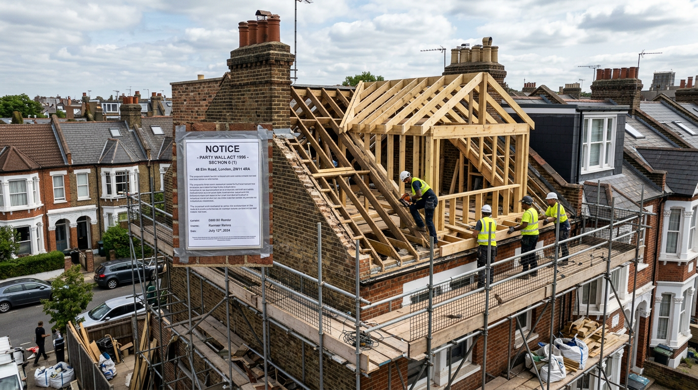 Loft conversion in progress on a Victorian terrace in London