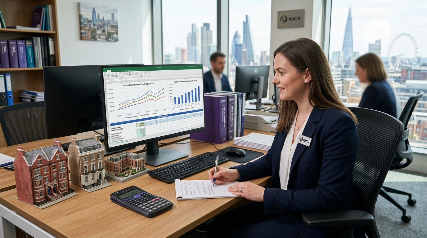 Property valuation data on a surveyor's screen