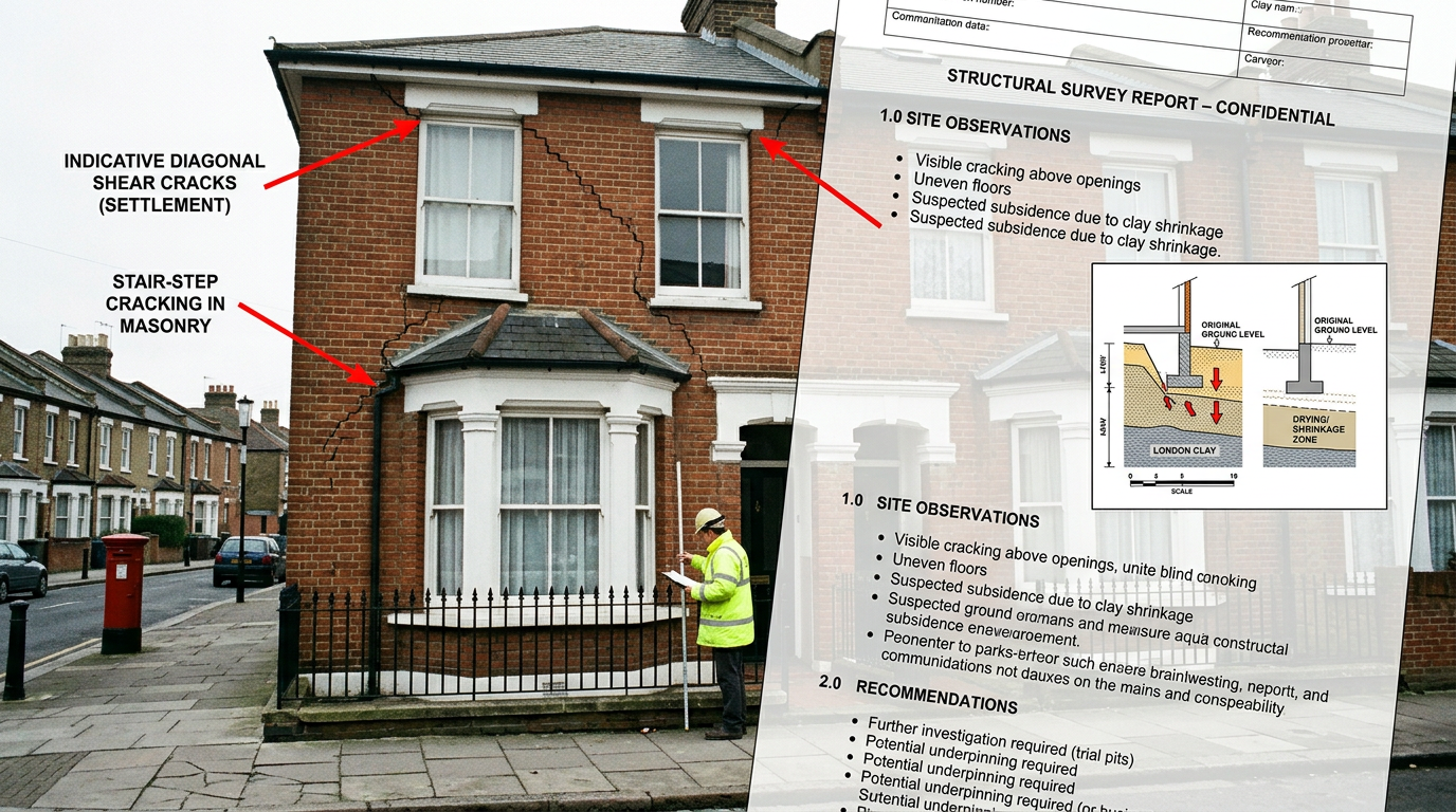 Diagonal cracking in a Victorian property showing signs of subsidence